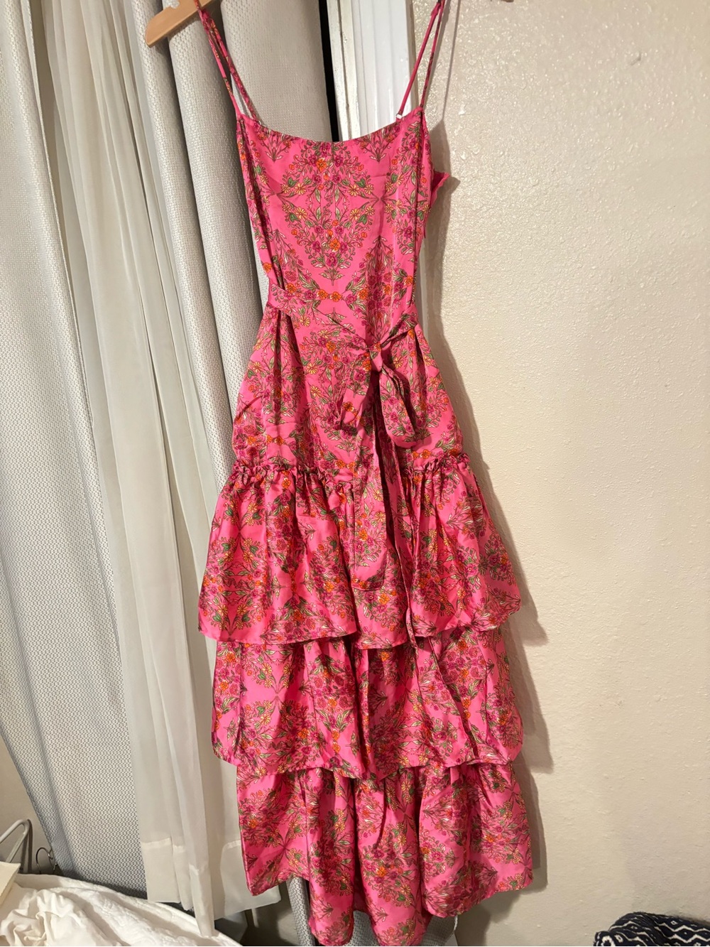 Olivaceous Pink Floral Tiered Midi Dress - Picture 1 of 8